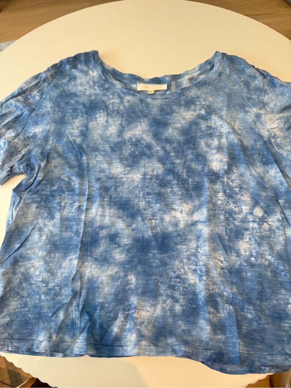 LoveShackFancy Blue and White Tie-Dye Short Sleeve Tee